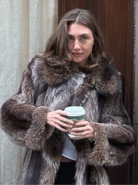 Genuine wolverine fur coat